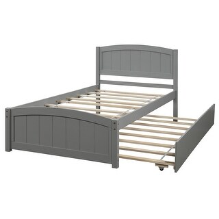 Grey Twin Size Platform Bed With Trundle,Solid Construction - Bed Bath ...