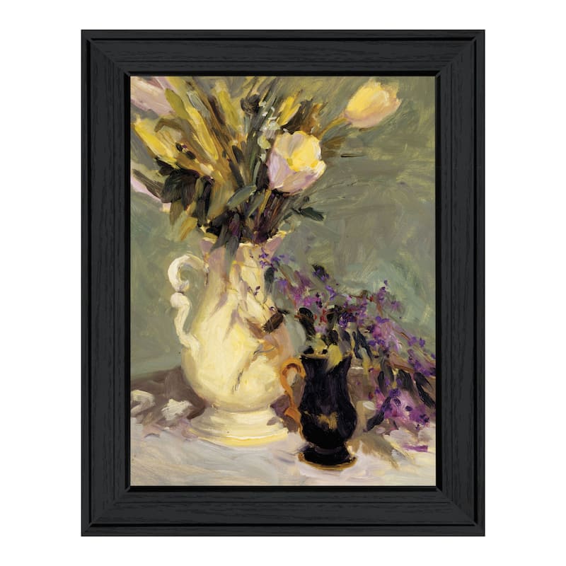 TrendyDecor4U "Tulips & Lavender" Framed Print Wall Art - Charcoal