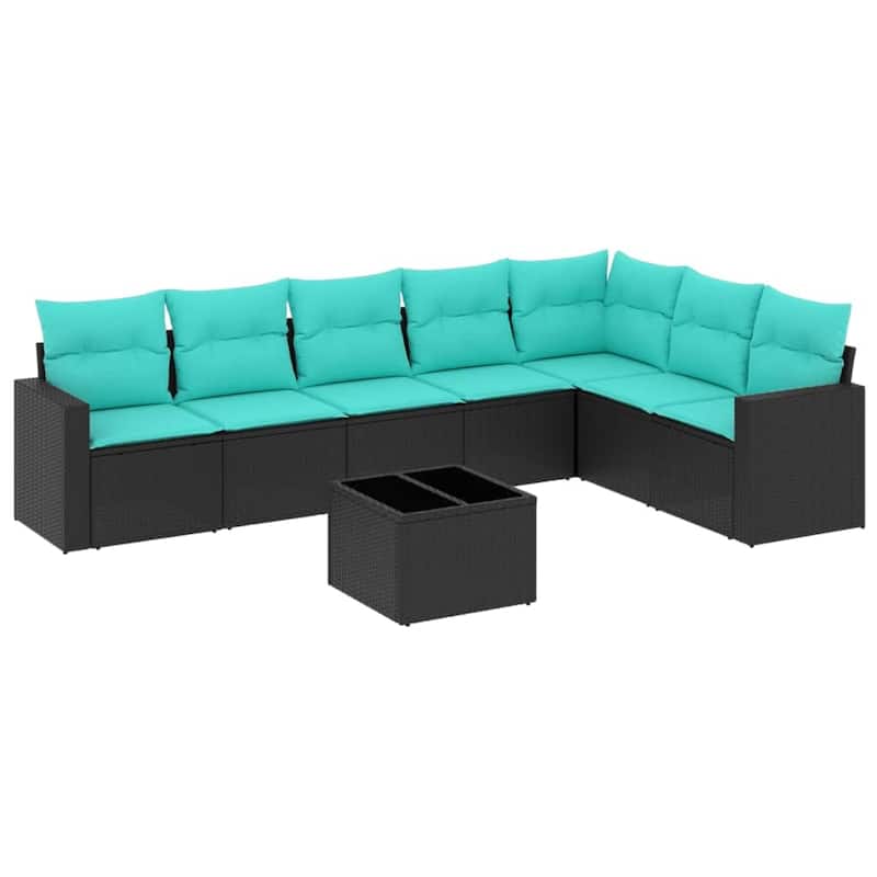 vidaXL Patio Sofa Set with Cushions Outdoor Conversation Furniture Poly Rattan - 25.8" x 24.4" x 27.2"