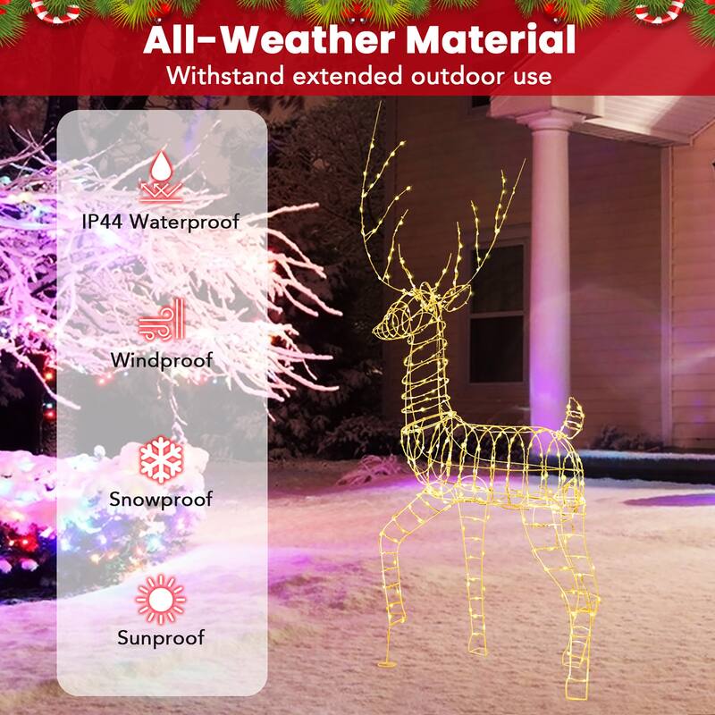 Gymax 6 ' Pre-Lit Christmas Reindeer w/ 300 Warm White LED Lights - Multi - See Details