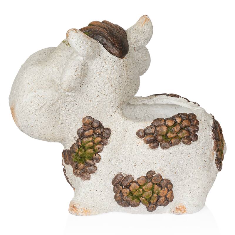 Smiling Cow Statue Planter with Drainage Hole