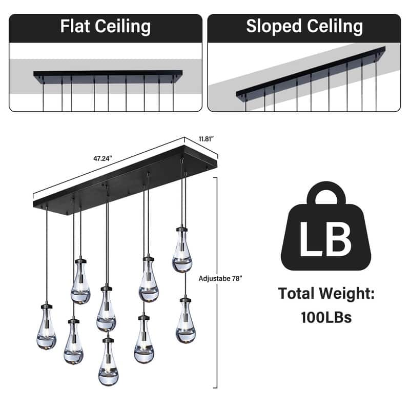 KAYLA Raindrop Chandelier, Modern Glass Pendant Light, Bulb Included