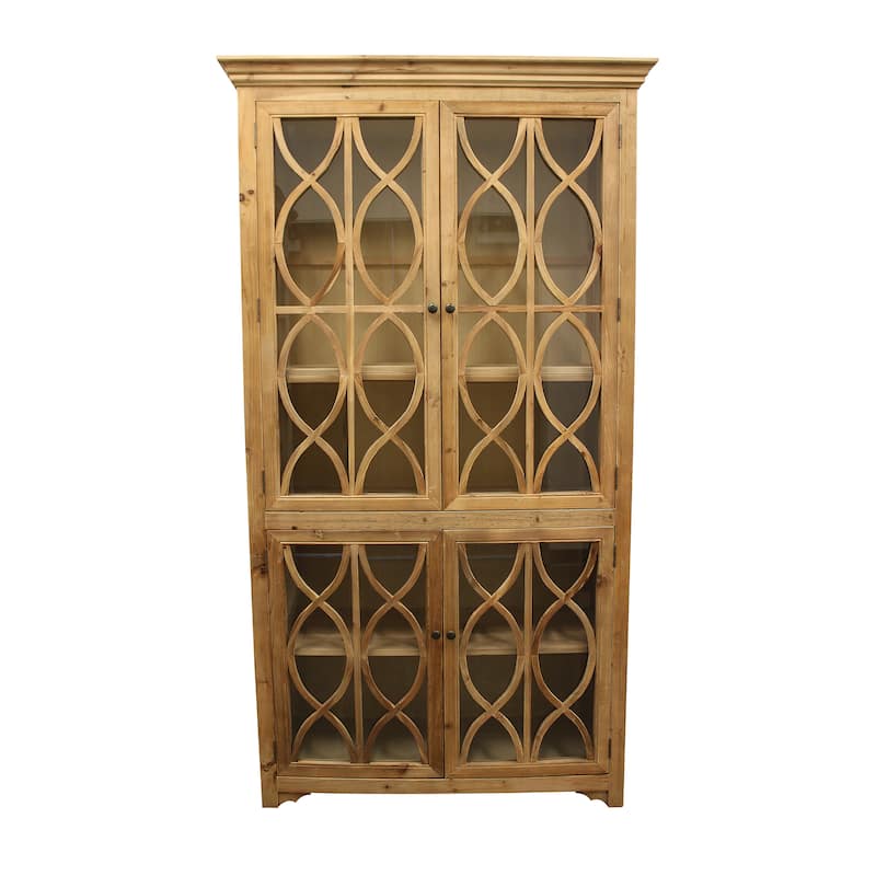 HomeRoots 47" Natural Solid Wood Carved Geometric Accent Cabinet With Four Doors