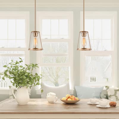 Modern 1-Light Gold Cone Glass Foyer Pendant Lights for Kitchen Island - 7''D x 8.5''H