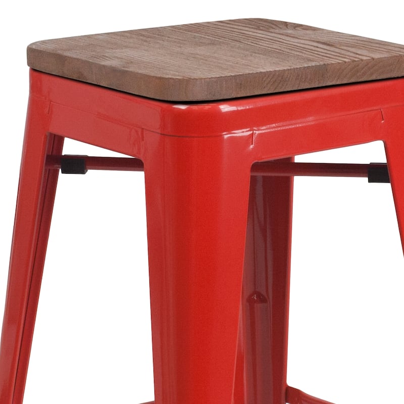24" High Backless Metal Counter Height Stool with Square Wood Seat