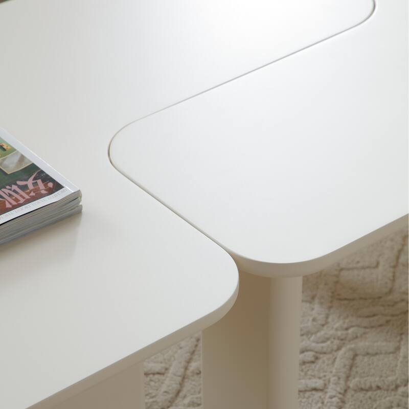 35.43" L-Shape Modern Coffee Table Upgraded, Cocktail Table with Multi-layer Green Paint, Drinking Side Table