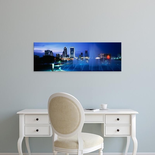 Easy Art Prints Panoramic Images's 'Fountain, Cityscape, Night, Jacksonville, Florida, USA' Premium Canvas Art