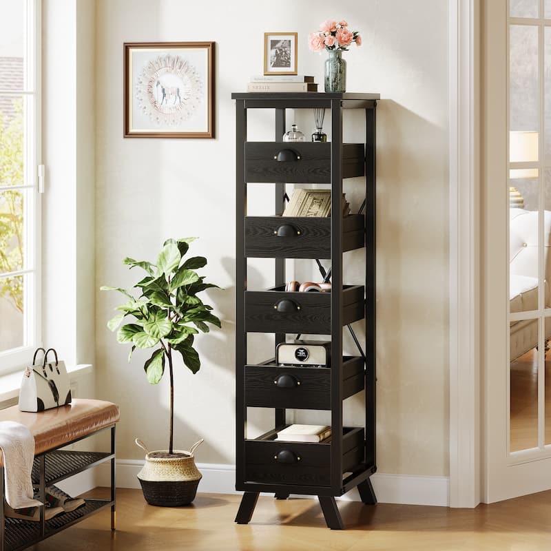 5-Drawer Chest with Metal Knobs - Black