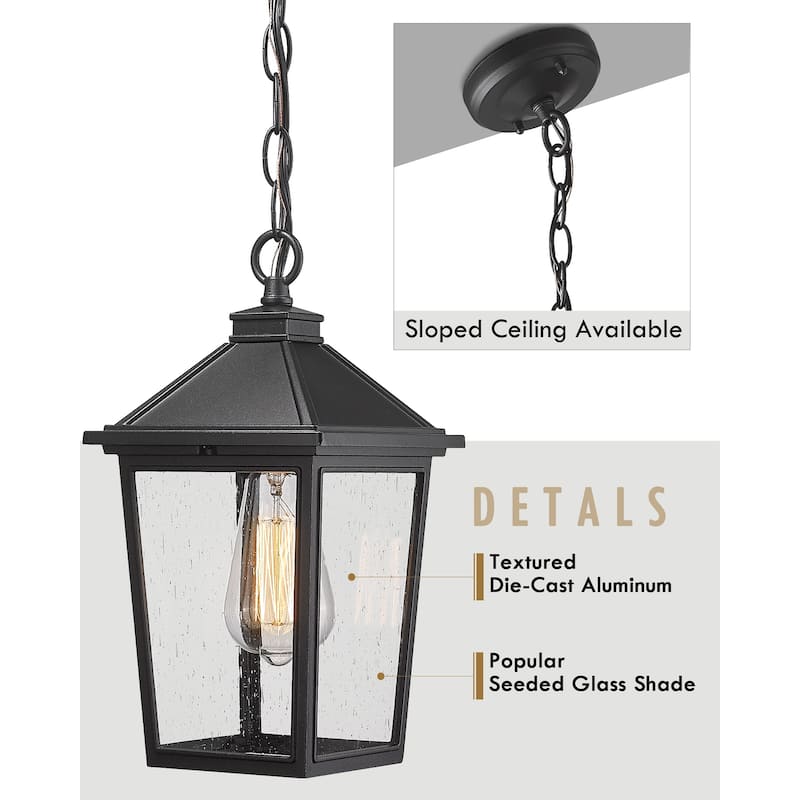Outdoor Pendant Lights, Hanging Porch Light, Black - 8.3" L x 8.3" W x 14'' H