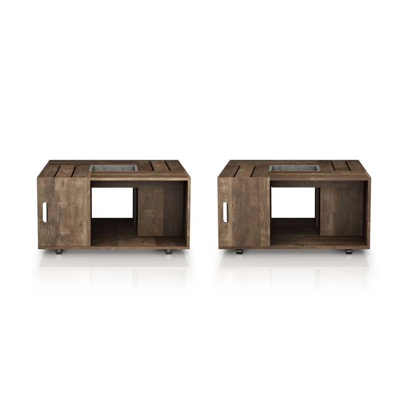 DH BASIC Rustic Oak 32-inch Open Shelf Mobile Coffee Table by Denhour