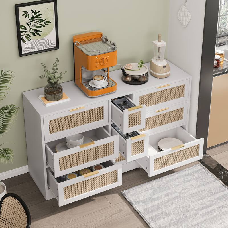 51.2 "Rattan Locker With Drawers, 9 Drawers, Metal Handles For Kitchen, Living Room, Bedroom