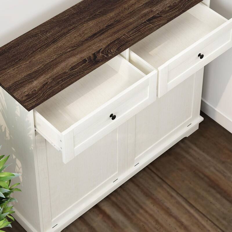 20 Gallon Double Tilt-Out Trash Can Cabinet, Freestanding Wooden Garbage & Recycling Bin with Hideaway Drawer