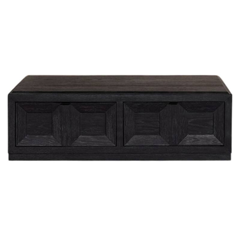 Kizie Coffee Table, Drawers, Caster Wheels, Black Rubberwood, 54 Inch