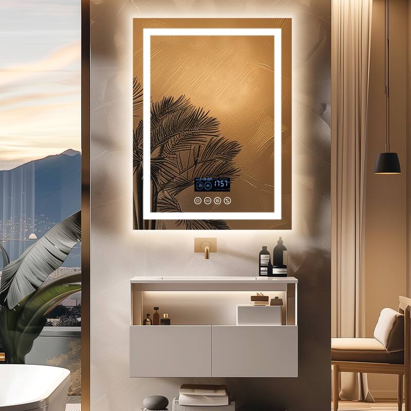 Smart LED Illuminated Fog-free Large Bathroom Mirror with Bluetooth Speakers, Digital Display