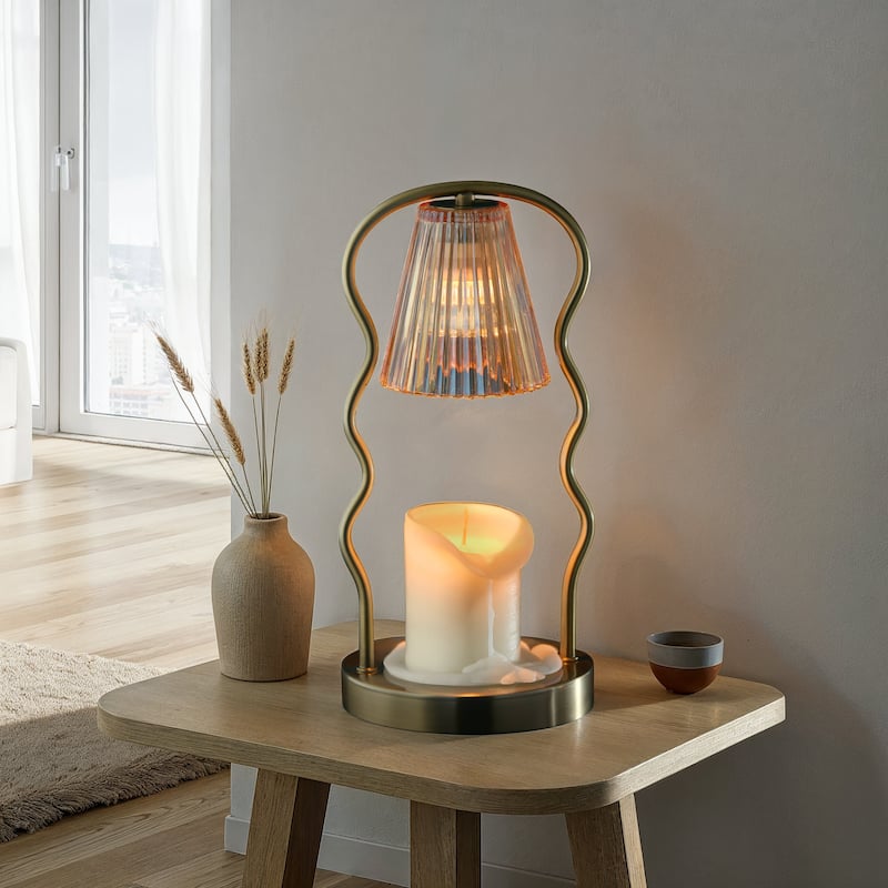 Chiara Candlewarmer Lamp with Timer - Dimmable Wax Melt Heater, 3 Lighting Modes & Auto Shutoff - Ribbed Glass