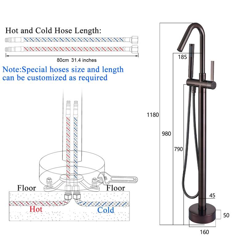 Topcraft Floor Mounted Bathtub Filler with Handheld Showerhead