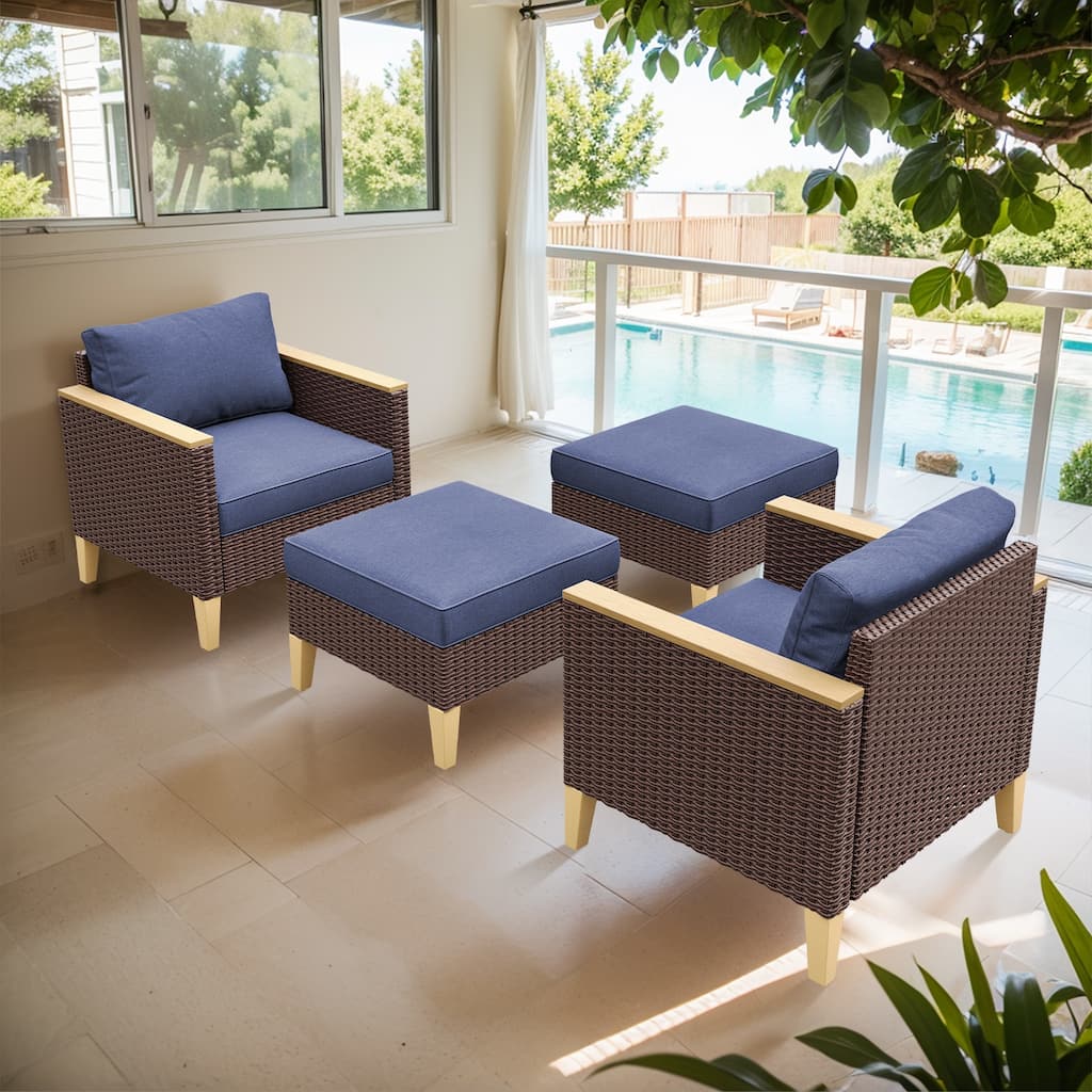 Gymojoy PE Rattan Patio Chairs, Ottoman Set