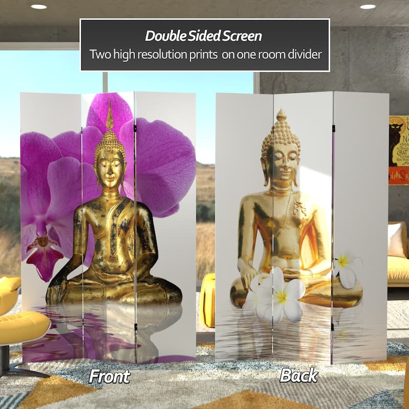 6-Foot Tall Canvas Double-Sided Thai Buddha Room Divider
