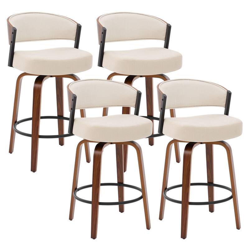 Upholstered Swivel Counter Height Bar Stool with Curved Back and Bentwood Frame - 37.2"H x 19.1"W x 20.5"D