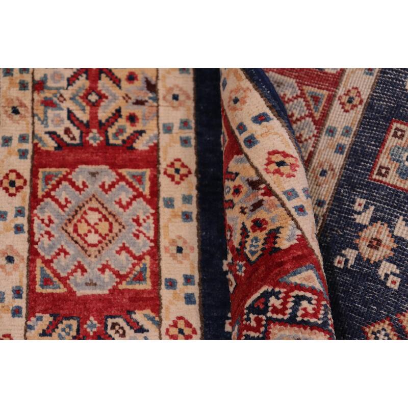 Rustic Kazak Esmeralda Blue/Red Wool Runner - 2'6'' x 9'7''