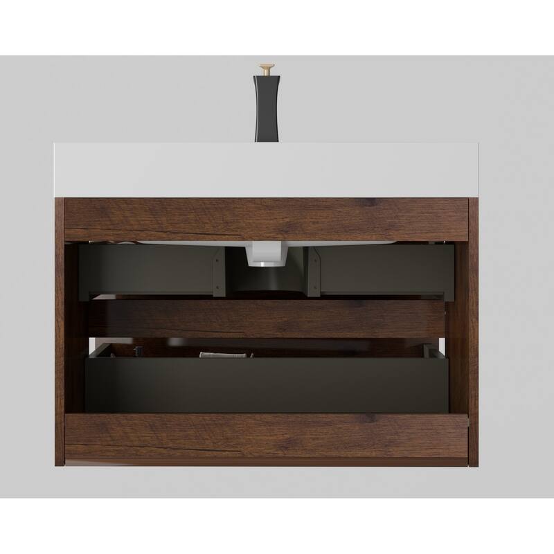 GDFStudio - Naomi Modern Floating Bathroom Vanity with Soft-Close Drawers and Pre-Assembled One-Piece Sink Basin