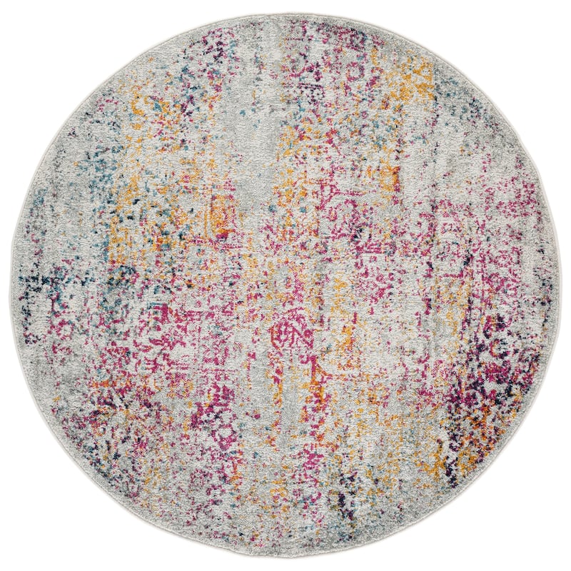 SAFAVIEH Evoke Pety Vintage Distressed Rug - 5'3" Round - Ivory/Fuchsia