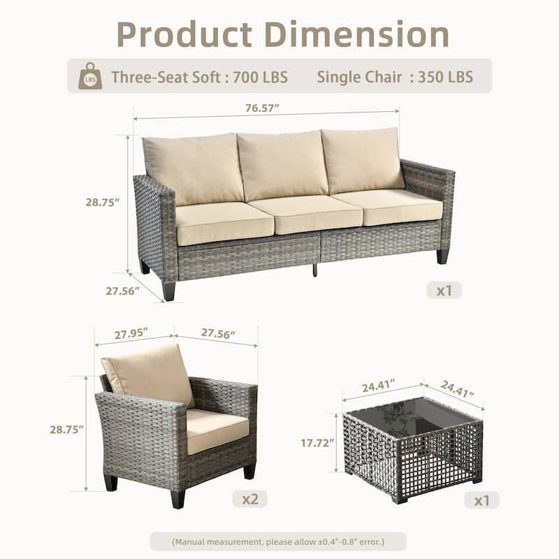 OVIOS 4 Pieces Patio Furniture Wicker Set with Solar-Powered Coffee Table