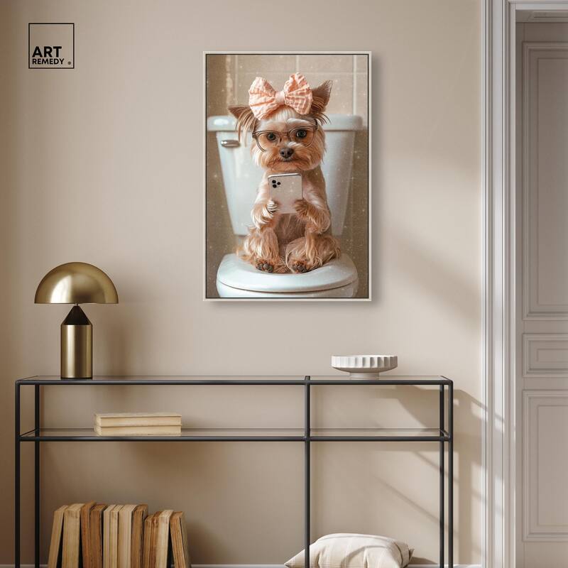 Cute Yorkie on the Toilet Canvas by Art Remedy