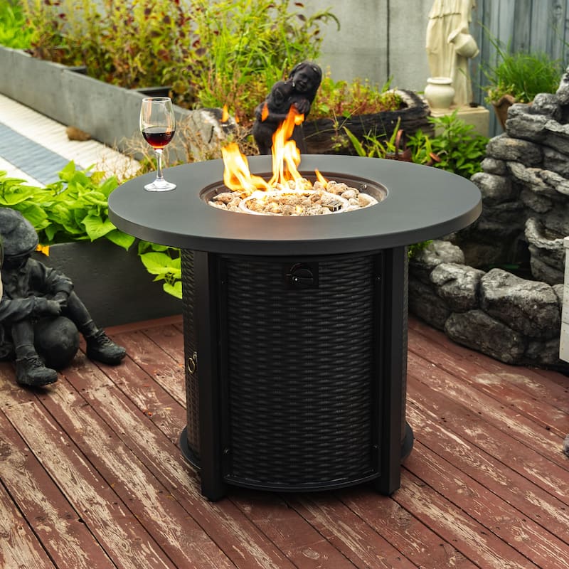 Anmytek 30" Round Steel Propane Fire Pit Table - Black