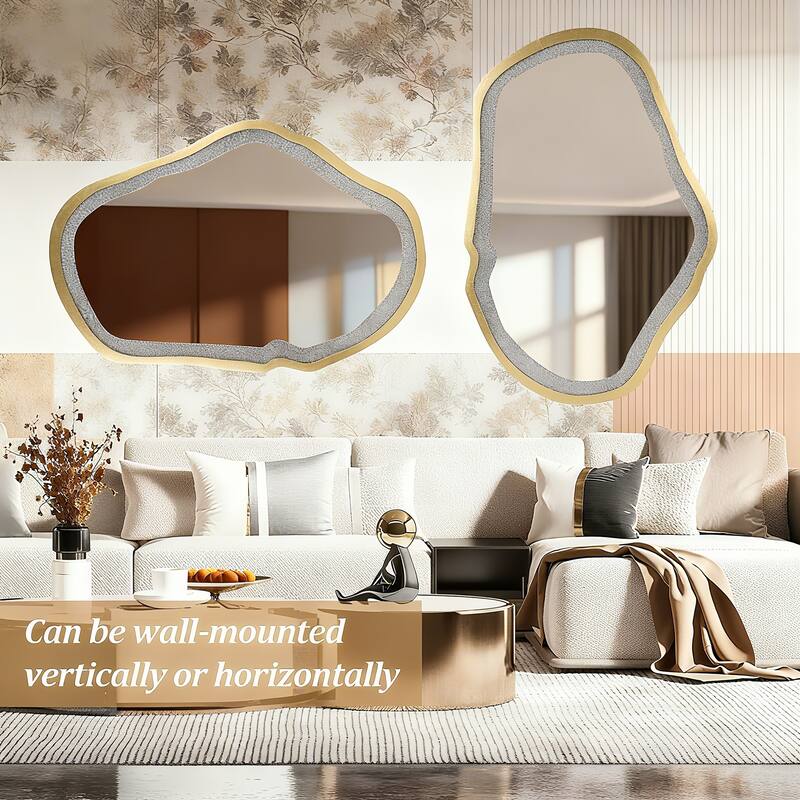 Mireve Modern Irregular Wall Mirror Asymmetrical Decorative Gold Bathroom Mirror - W32.5"xD0.8"xH47.2"
