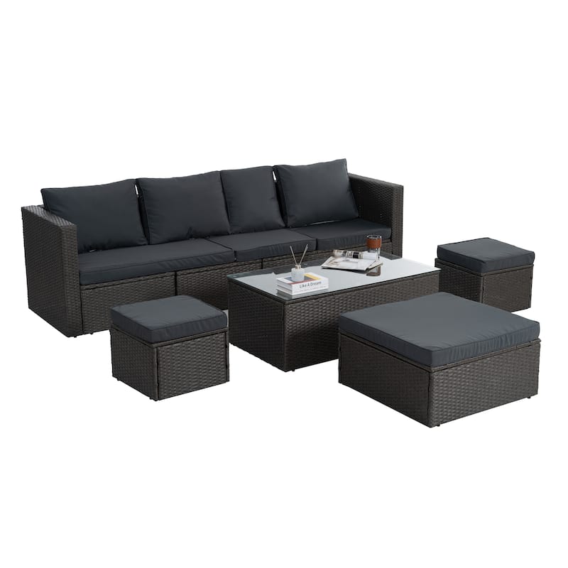 Seasonal PE Outdoor Wicker Furniture,7 PCS Set