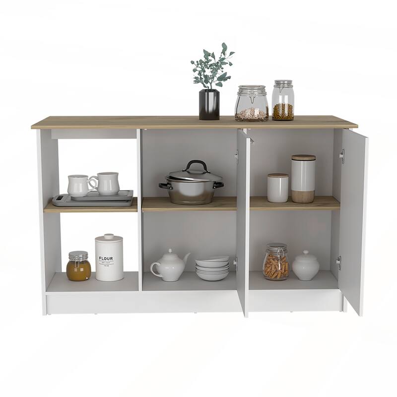 Kitchen Island with Four Open Shelves and Two Cabinets