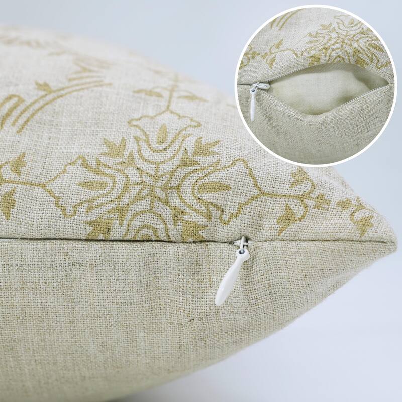 Fabdivine Yellow Fall Decor Home Block Print Cushion Cover, Chakravyuh