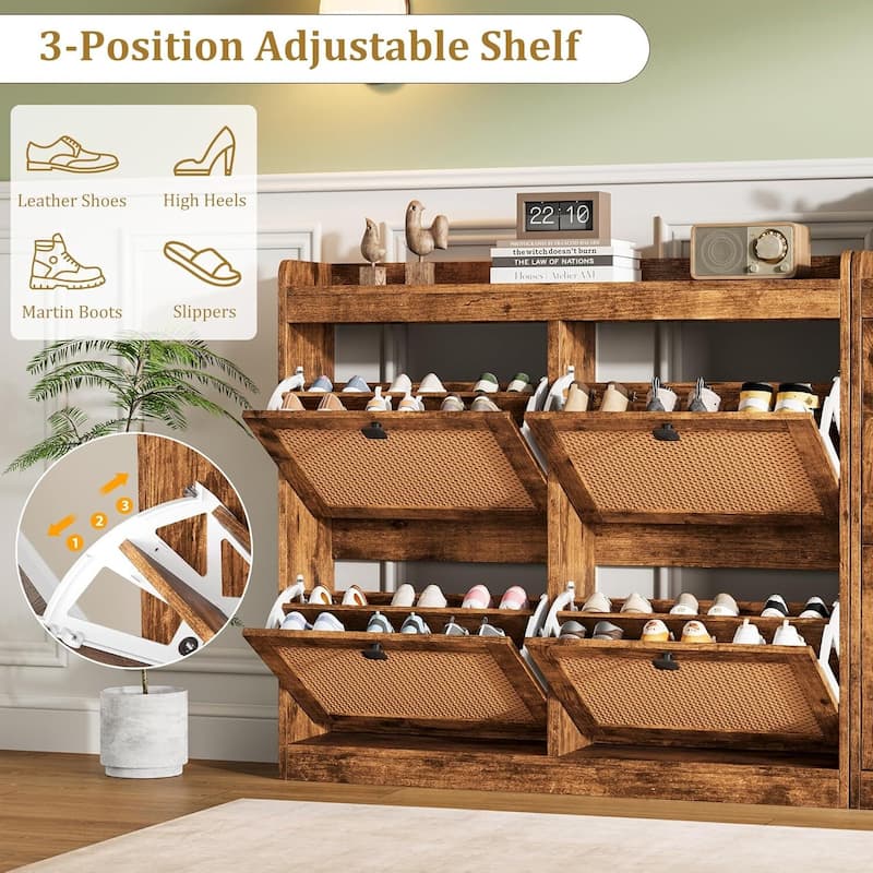 Freestanding Shoe Organizer Storage Cabinet with 4 Flip Drawers for Entryway, Hallway