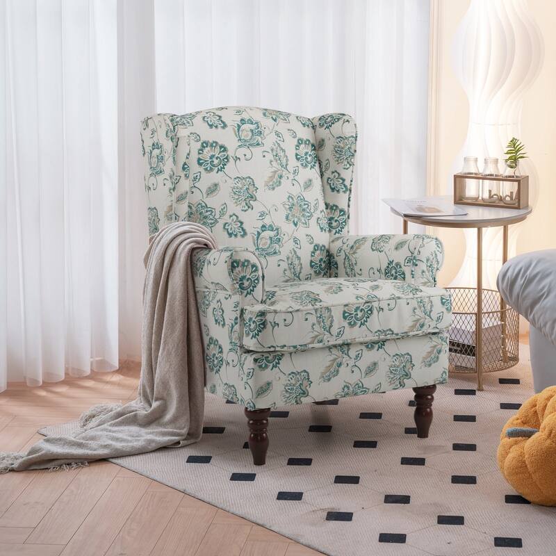Erommy Modern Accent Chair, High Back Armchair, Upholstered Fabric Button Single Sofa with Wooden Legs for Living Room