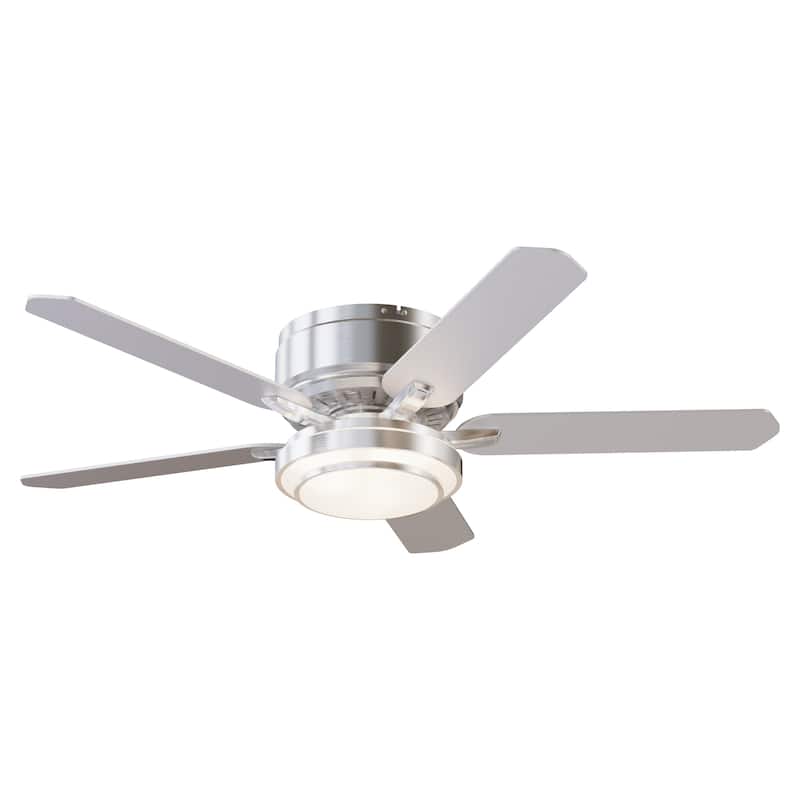 52" Brushed Nickel 5-blade Modern Flush Mount Ceiling Fan with Light and Remote