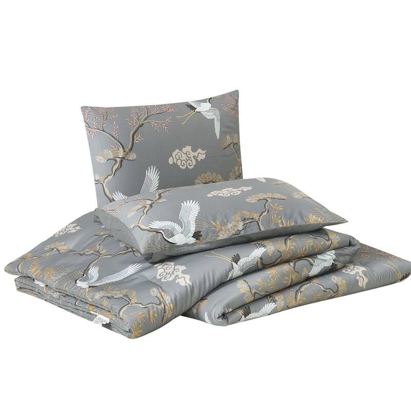 Cranes 3-Piece Cotton Sateen Reversible Comforter Set