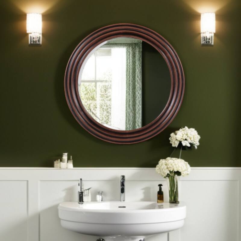 Allan Andrews Round Hand Crafted Wood Mirror with Rib Texture