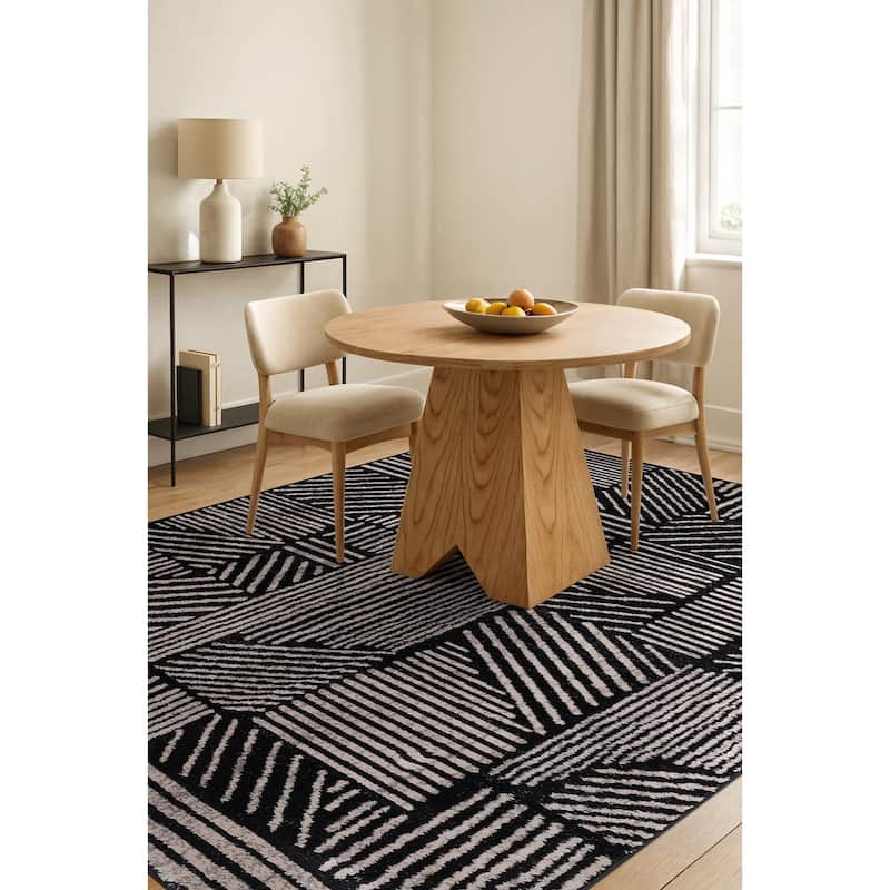 World Rug Gallery Contemporary Boho Stripes Black Area Rug