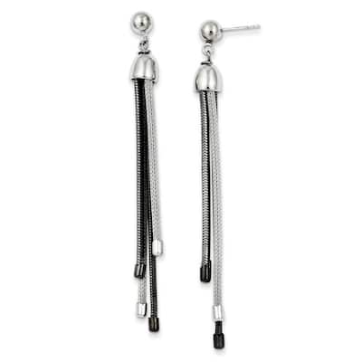 Curata 925 Sterling Silver 75x8mm Black Rhodium 4 Strand Post Long Drop Dangle Earrings
