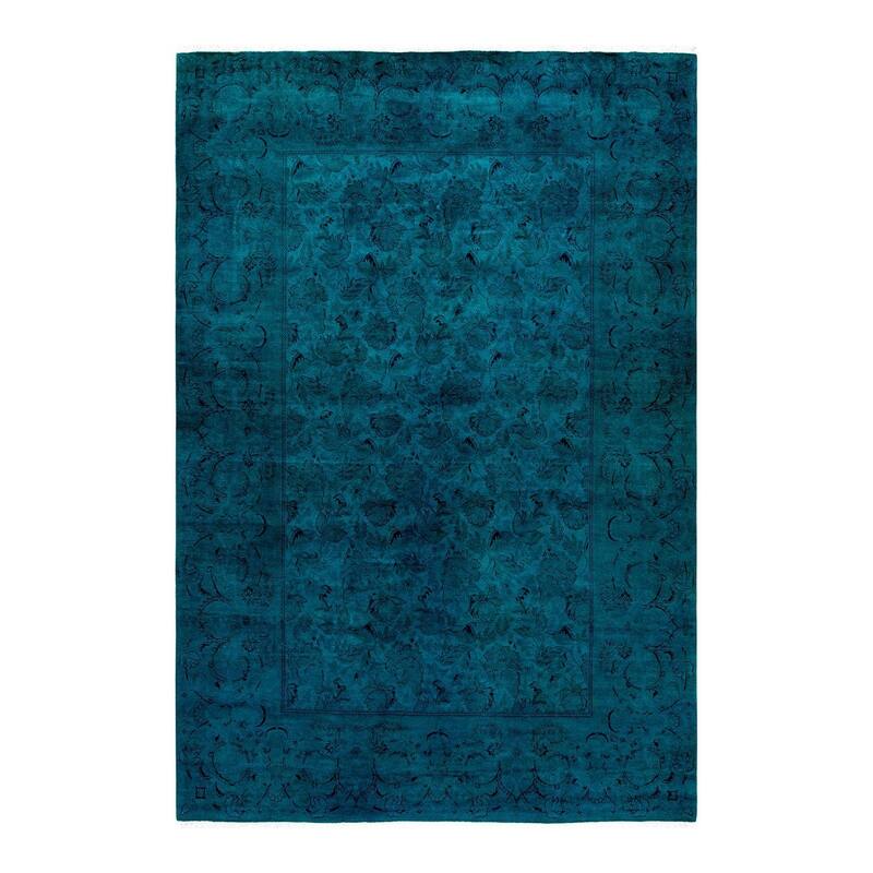 Overton Hand Knotted Wool Vintage Inspired Modern Contemporary Overdyed Blue Area Rug - 6' 2" x 9' 2"