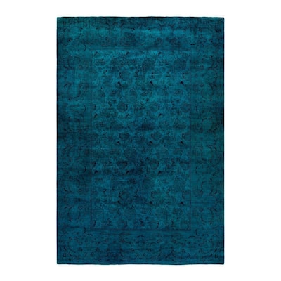 Overton Hand Knotted Wool Vintage Inspired Modern Contemporary Overdyed Blue Area Rug - 6' 2" x 9' 2"