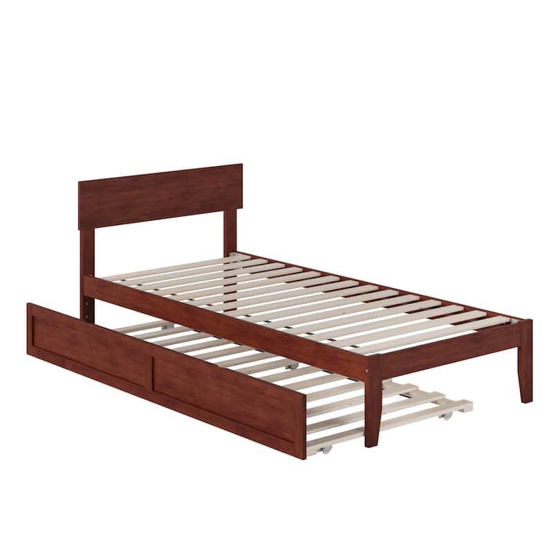 Twin XL Platform Bed with Trundle - Opulence Design - No Box Spring Needed - Walnut Finish
