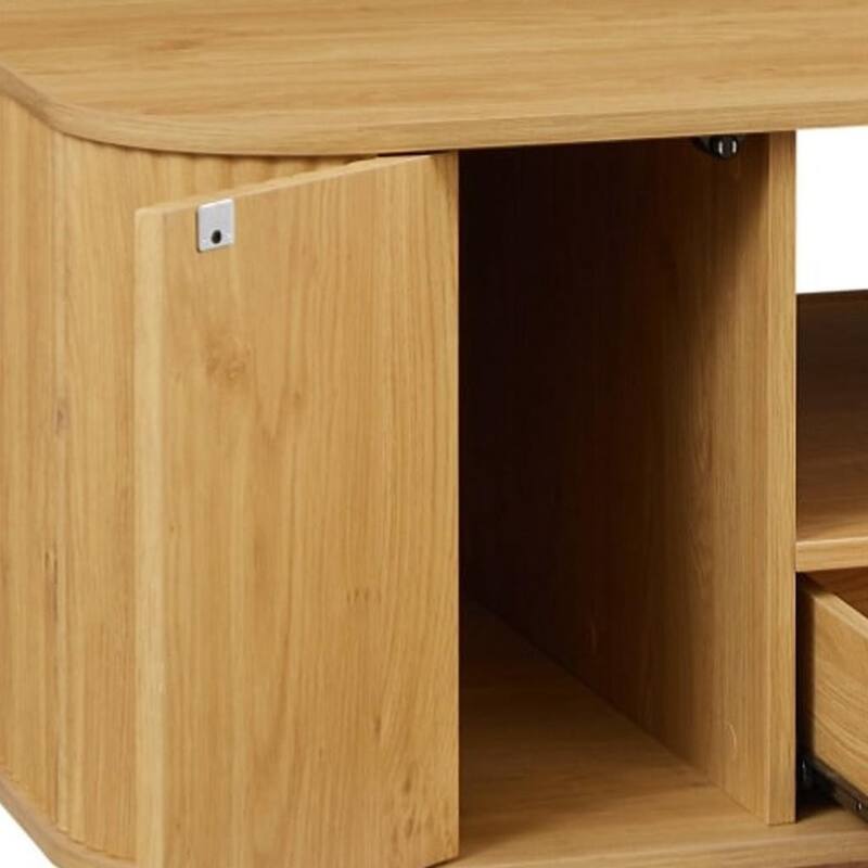 HomeRoots 47" Natural Wood Oval Block Coffee Table With Storage - 46.50 in. x 17.70 in. x 27.20 in.