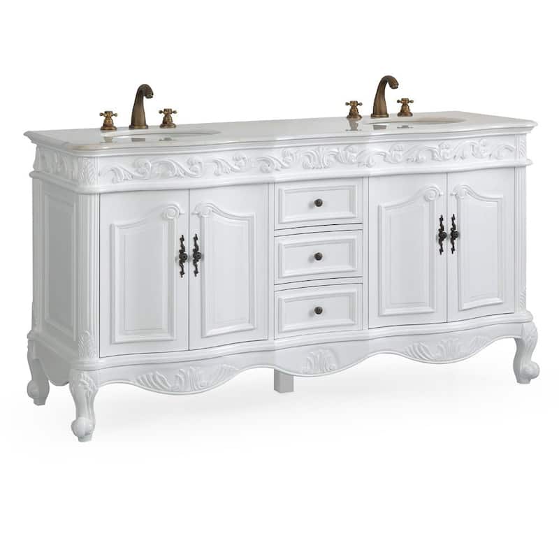Benton Collection 64 Inch Antique White Traditional Style Double Sink White Top Beckham Bathroom Vanity - 64 inch