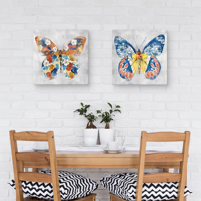 Papillon Fleurs I-II by Studio Arts Canvas Art Prints
