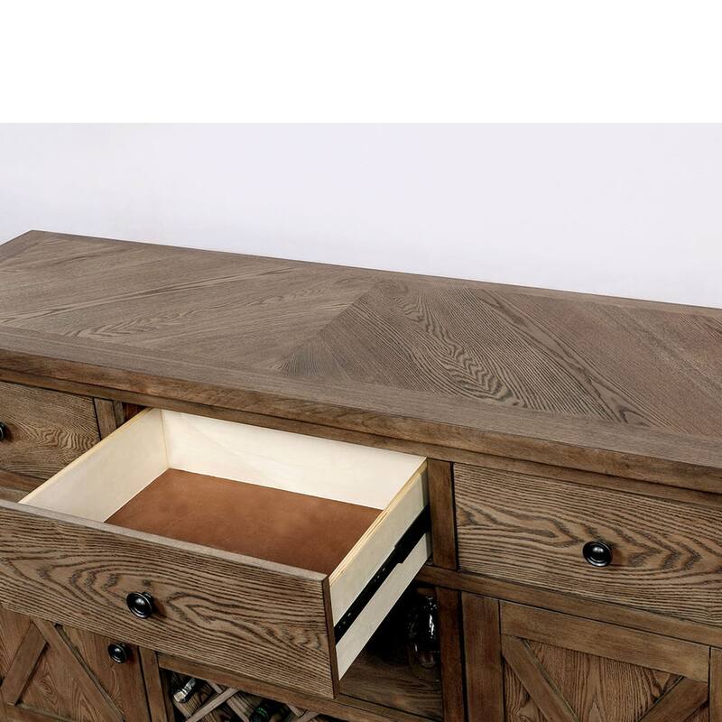 Wood Server With Three Drawers And Two Door, Light Oak Brown