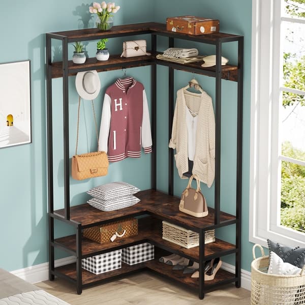 L Shaped Corner Coat Rack Storage Bench Giantex Corner Coat Rack