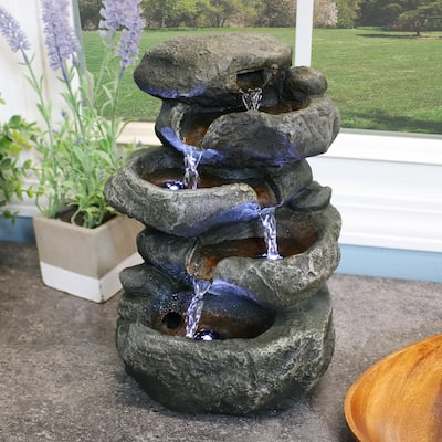 Sunnydaze Stacked Rock Fountain with Lights - 10" - 10.50-In
