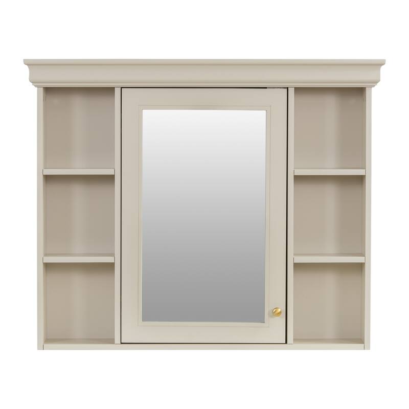 GDFStudio - Valence Modern Wall-Mounted Bathroom Storage Cabinet with Mirror and Open Shelves - 35'' x 28''